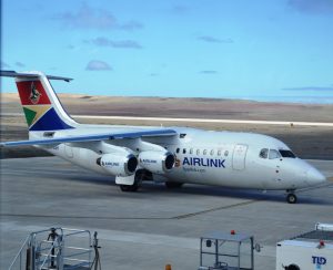 SA Airlink Avro RJ85 parked on apron at St Helena Airport
