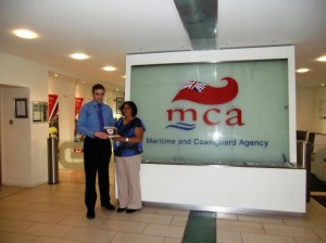 Recieving the UK Ship Register Plaque from Graeme Carnegie MCA