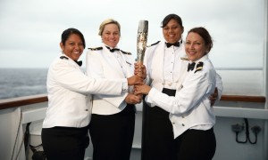 RMS St Helena Crew Members with Queen's 