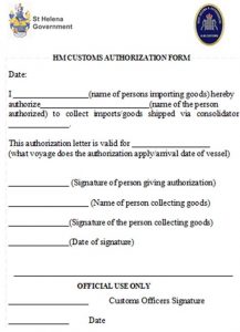 HM Customs Authorisation Form